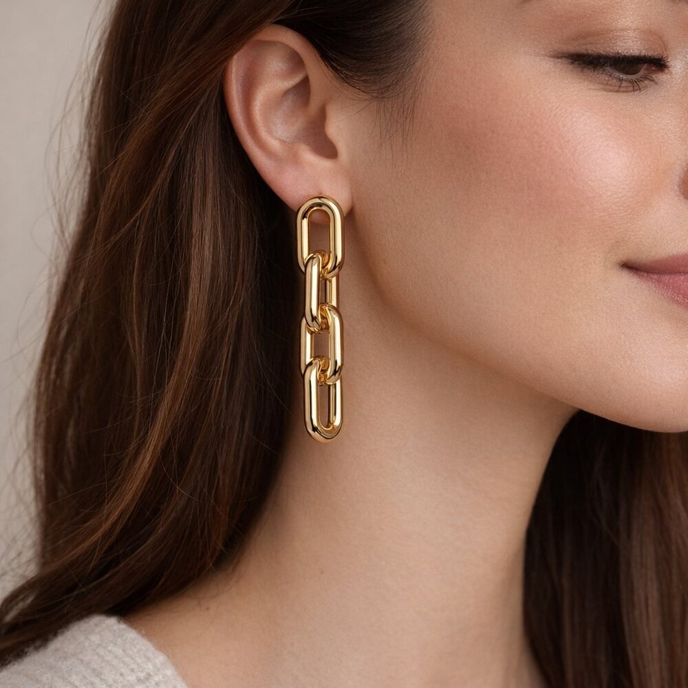 Daisy Fuentes Gold Tone Chunky Oval Link Drop Earrings 3 In Statement